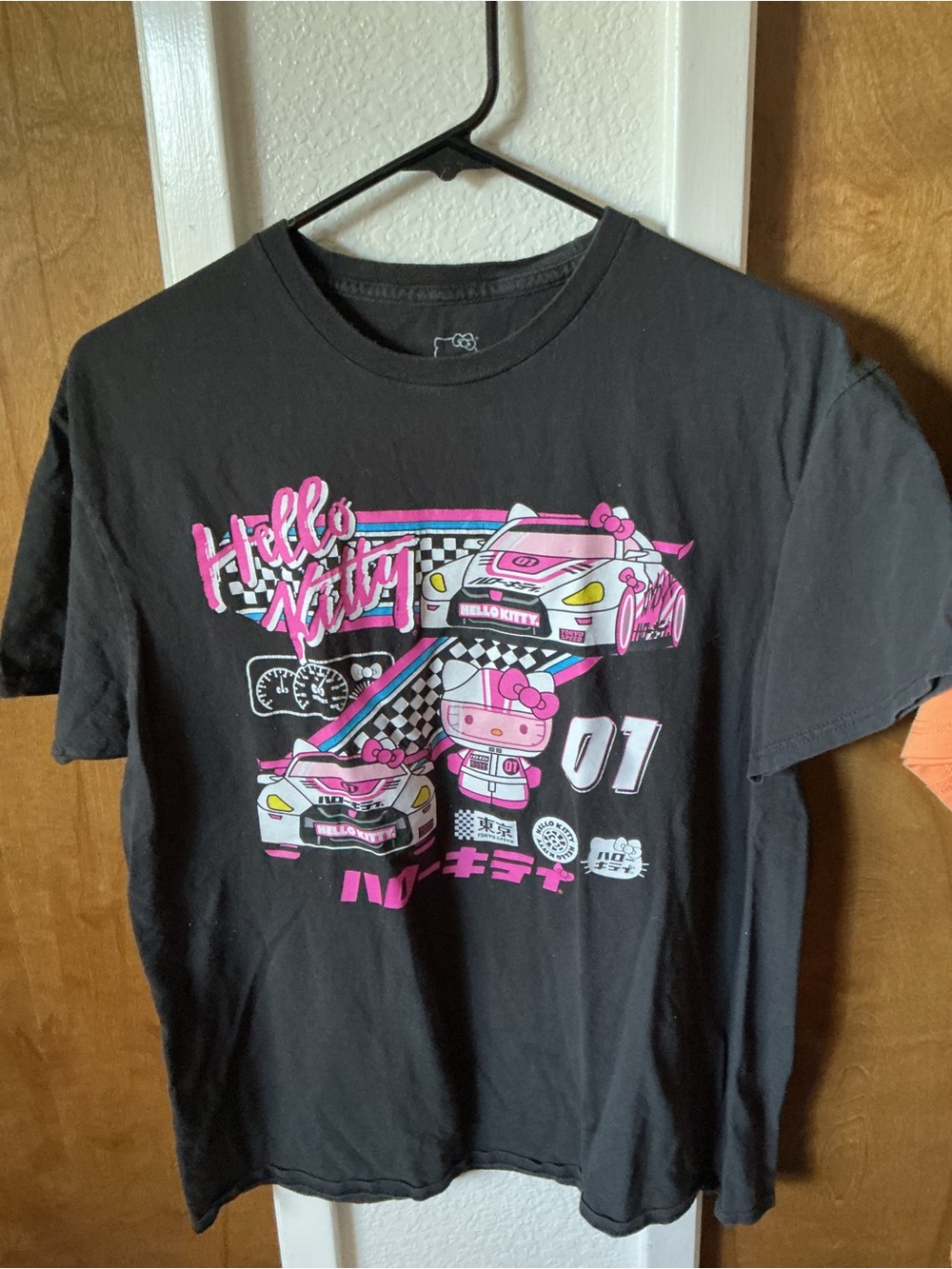 Hello Kitty Black Tee with White Logo Print